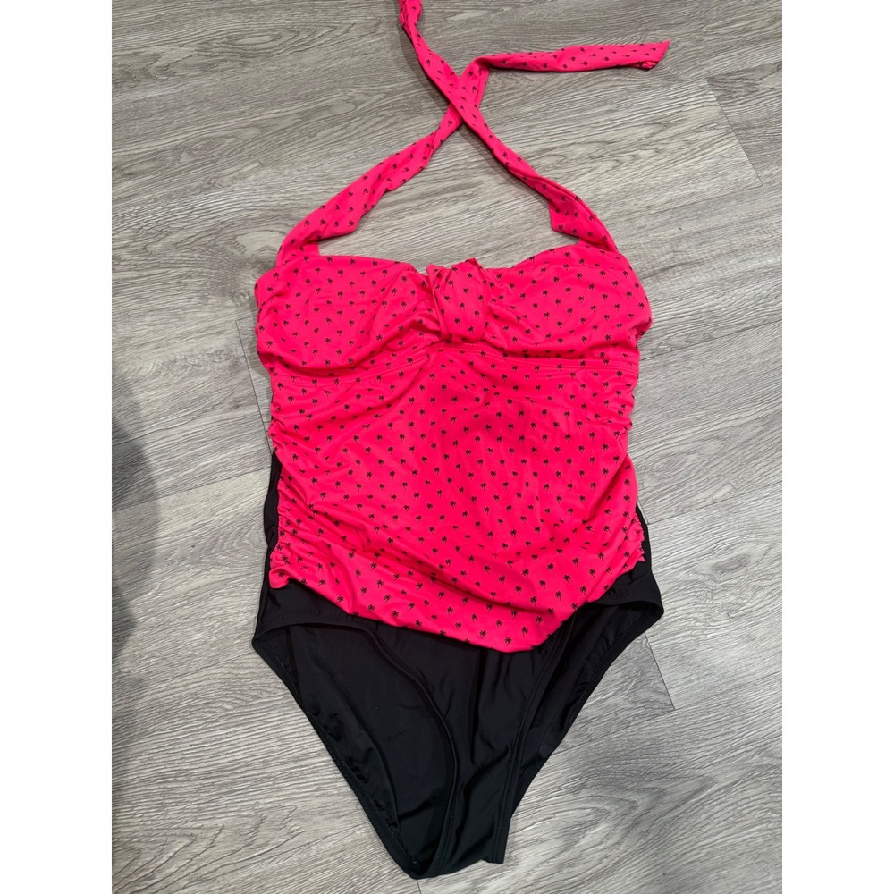 Eco Swim by Aqua Green Pink Palm Tree Halter‎ One Piece Swimsuit 10